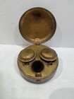 Antique Victorian Brass Double Traveling Inkwell Glass Wells Nib Brush