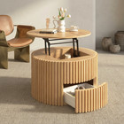 Round Lift Top Coffee Table With Hidden Storage  Fluted Wood Accent