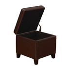 Small 18  Brown Faux Leather Storage Ottoman Square Tufted Cube Footstool Seat