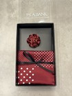 Jos A Bank Mens Wine Polka Dot 100  Silk Pocket Square   Lapel Clip Set  0232