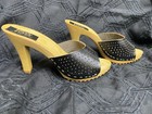 Sz 6  Original Vintage 1980s  Sandal High Heels Slide Sexy Black Perforated