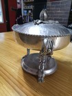 Vintage Hammered Aluminum Chafing Dish Pedestal  floral Handles No Insert Pan
