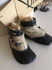 Victorian  Edwardian Antique Vintage Leather Baby Shoes Black White Button Up 