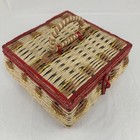 Vintage Wicker Sewing Box Caddy Basket Red Gold Japan Mcm 1960s Granny Core 7   