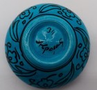 Signed  Vintage Turquoise black Glazed Floral Round Small Jewelry Trinket Box