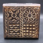 Vintage Wooden Box Hand Carved Flowers Wood Jewelry Treasure Chest Boho 4  X 4 