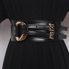 Women Cowhide Leather Corset Belt Double Prong Buckle Wide Decorative Waistband 