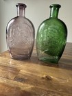 Vtg Wheaton Glass Eagle Flask Bottles Patriotic Green Purple Usa Pair