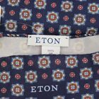 Eton Mens Navy Red Medallions Silk Pocket Square Italy Nwt