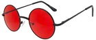 Red Lens Metal Round Sunglasses Hipster Retro Black Frame  43mm Uvb With Pouch