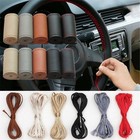 Genuine Leather Steering Wheel Cover 15in 38cm Anti Slip Diy Sewing Wrap