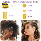 110 Pcs Gold Hair Jewelry For Braids And Dreadlocks - Metal Rings  Cuffs  Clips 