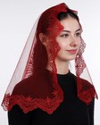 Red Mantilla D-shaped Sacred Heart Embroidered Veil For Women Church Mass Cat