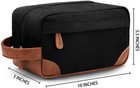 Water Resistant Leather Canvas Shaving Bag Hanging Dopp Kit Toiletry Bag - Black