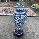 Vintage Large Chinese Porcelain Blue   White Flower Decorated Vase Beautiful