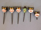 5 Vintage Halloween Cupcake Toppers Picks Black Cats   Witch