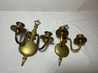 Solid Brass Pair Of Antique Candlestick Holder Wall Sconce Candelabras
