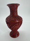 Antique Chinese Red Lacquer Cinnabar High Relief Ornate Vase 6   