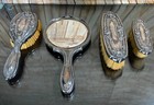 Homan Mfg Vanity Set Brush   Mirror Quadruple Silver-plated Floral Victorian Vtg