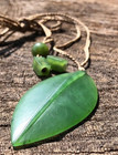 Genuine Natural Green Nephrite Jade Leaf Pendant Necklace On Cord