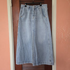 Frye Women   s 28 6 Blue Cotton Denim A-line High Rise Midi Skirt Pockets Slit