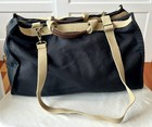 Vtg Pratt   Whitney Aircraft Black Canvas Duffle Bag tan Straps made In Usa