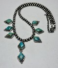 Southwestern Style Sterling Silver Desert Bead   Turquoise Necklace 22in