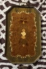 Vintage Italian Wood Marquetry Inlaid Wood Brass Rim   Handles Made In Italy