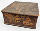 Antique Square Flemish Art Pyrography Wooden  6 5 x6 x2 5  Box Poppy Ww1 Signed