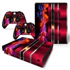 Xbox One X Console Skin Decal Sticker Cherry Fire Silver Metal Custom Design Set