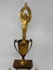 Vintage 1960   s Trophy Metal Goddess Of Victory Double Eagle Wood Tiered Base 19   