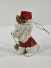 Vintage Pier 1 Poodle Christmas Ornament With Santa Hat   Glitter Accents