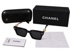 Chanel Women s Black   Gold Pearl Sunglasses Black Tinted Lenses Logo