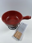 Emile Henry Flame Fondue Set 2 6 Quart Burgundy Ceramic W forks   Stand France