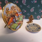 Limoges France  Miniature Dollhouse Plate  Hang Or Stand  Blue Plate Gold Stand