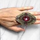     huge C-clasp Fabulous Victorian Antique Filigree  Rhinestone Bronze Brooch Pin