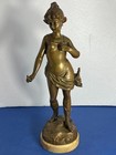 Beautiful Antique 19th Century Signed Bronze Figure Marble Base