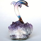 Dolphin Figurine Sculpture Blown Glass Amethyst Crystal