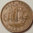 1963 Great Britain Half Penny Coin   Km 896   25mm   King George Vi   Bronze  b 