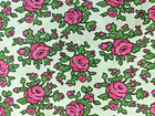  vintage Fabric  1950-70s Pink Flowers On Green 46  L X 45    W