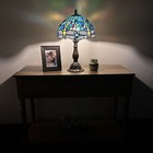 Tiffany Style Table Lamp Dragonfly Green Blue Stained Glass Vintage 18 h 12 w