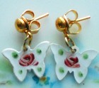 Butterfly Earrings Enamel Floral Gold Butterflies Little Girl Child Kids  1212j 