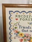 Vtg1991 Framed Cross Stitch Sampler Friends Are Flowers Needlepoint Artist Ooak