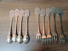 9pc Vintage Mid Century Green Guilloch   Enamel Demi-tasse Spoons   Pastry Forks