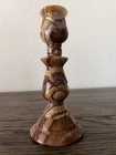 Vintage Hand Carved Onyx Marble Natural Stone Thin Tapered Candle Stick 6  Tall