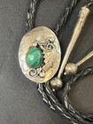 Vintage Sterling Malachite Bolo Tie Southwestern Leaf Flower Sterling Tips 36 
