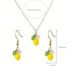 3pcs Lemon Jewelry Set Necklace Earrings Glass Fruit Pendant Acrylic Leaf Y2