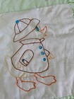 Vtg  Hand-stitched Baby Quilt Blanket Embroidery Green  Farm Animals Bunny Duck
