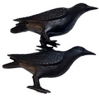 Primitive Large Realistic Decorative Cast Iron Raven Crow Black Bird Lot Of 2