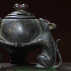 7 old China Dynasty Bronze Gilt Zodiac Year Mouse Animal Incense Burner Censer